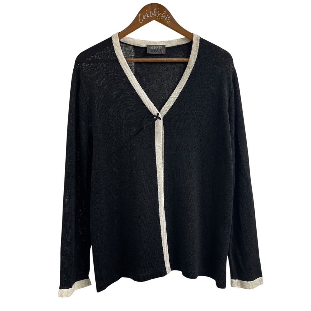Black Knit Cardigan Sweater 44 Questa Donna Italian Designer Vintage